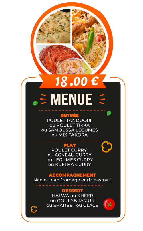 Menu 18 euros Resturant Indien