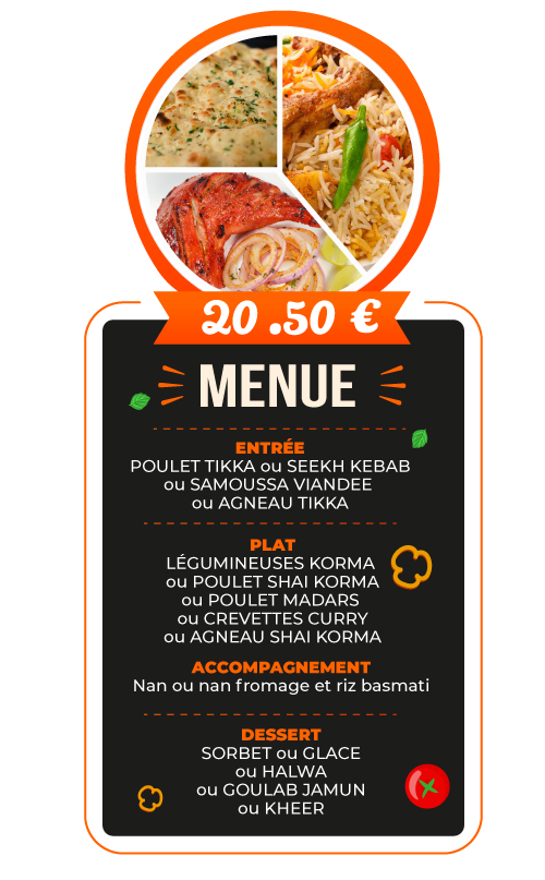 Menu 20 euros Resturant Indien