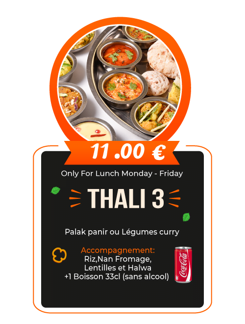 Menu thali 3 Resturant Indien